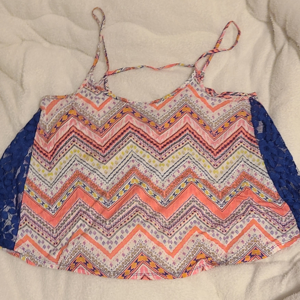 Rue21 Pink and Blue Lace Back Crop Camisole